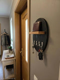Rustic Wood Wall Key Holder with Shelf, 5-Hook Entryway Organizer, Black and Natural Wood Decor for Hallway Bedroom Kitchen, Space-Saving Hanging Storage Rack