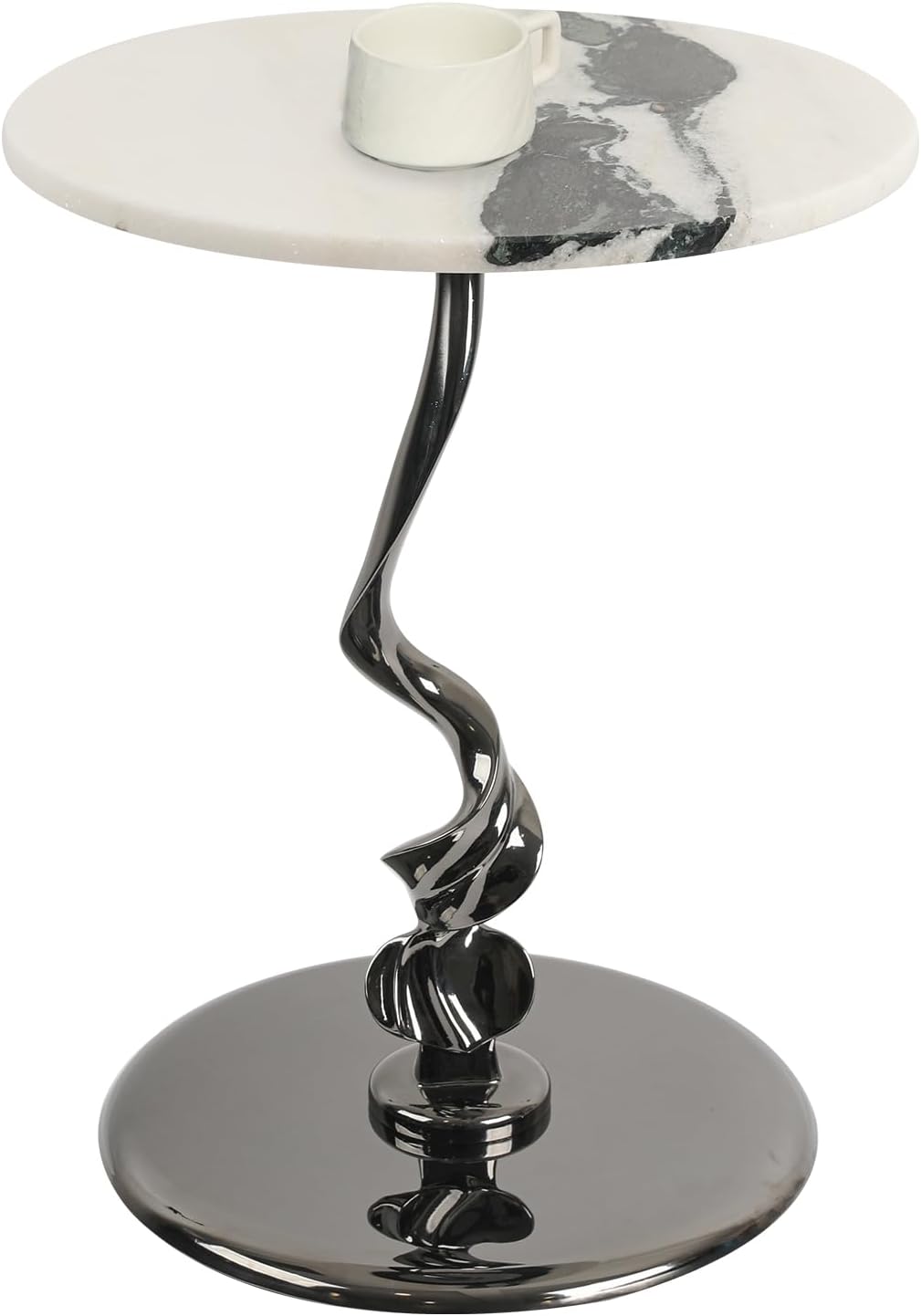 Lovedeco Elvon Calacatta Marble Side Table, 16” Round Marble Top with Metal Base End Table Polished for Sofa, Living Room, Bedroom