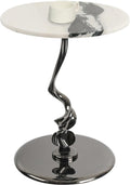 Lovedeco Elvon Calacatta Marble Side Table, 16” Round Marble Top with Metal Base End Table Polished for Sofa, Living Room, Bedroom