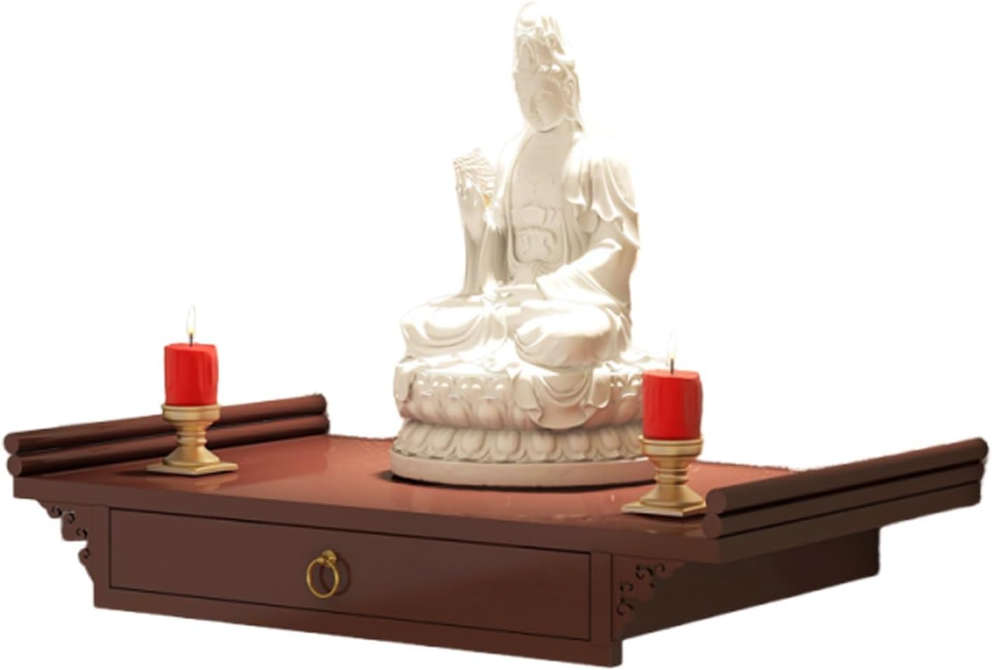 Wall-Mounted Shrine Altar, Prayer Meditation Table with Retractable Pull Plate, Buddha Shelf Statue Stand for Home, Office, Studio, Yoga(Red,15.7 * 9.1in)