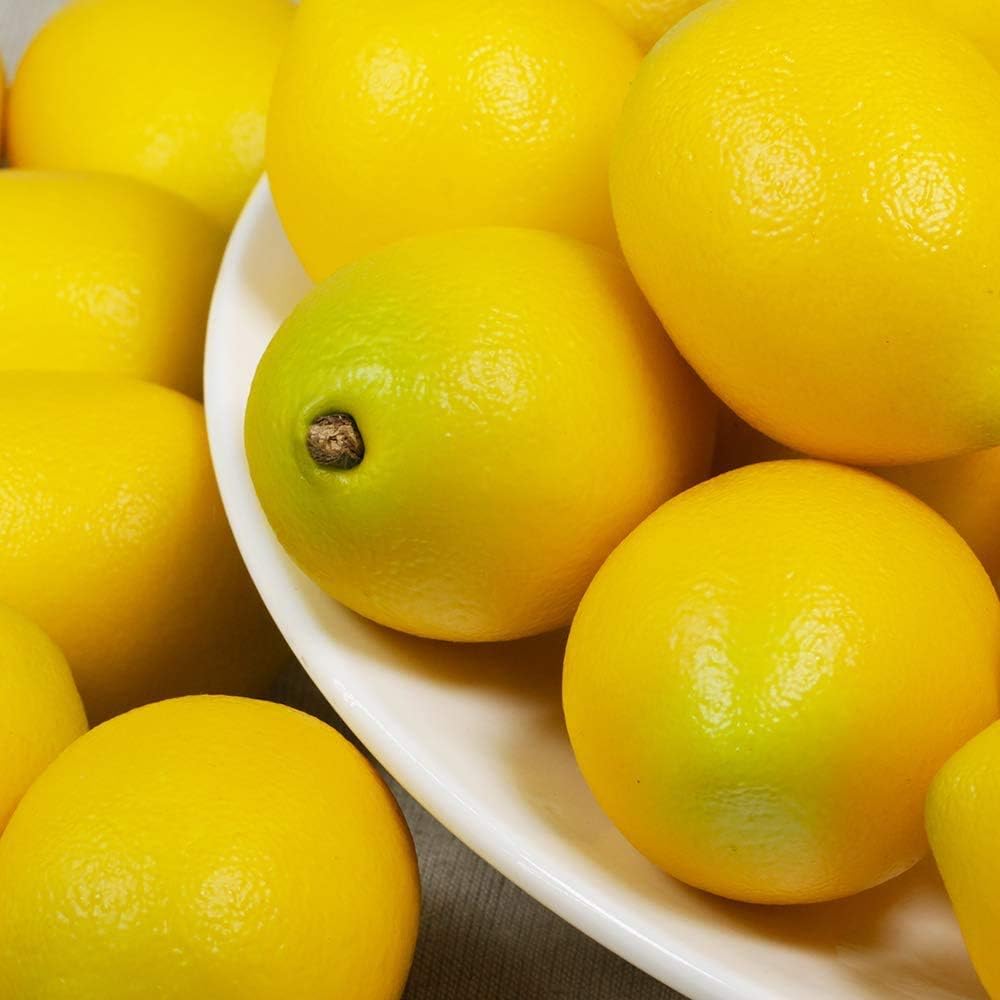 Winlyn 28 Pcs Fake Lemon Artificial Fruits Vivid Green and Yellow Lemon Mixed Set Lifelike Simulation Fruit for Home House Kitchen Party Decoration