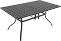 63"x38" Rectangle Outdoor Patio Dining Table with Umbrella Hole - 6 Person | 63" x 38" x 28" Rectangle Table, Slat Table Top, Black, Metal Top and Frame, 1.57"-1.9" Adjustable Umbrella Hole, All Weather