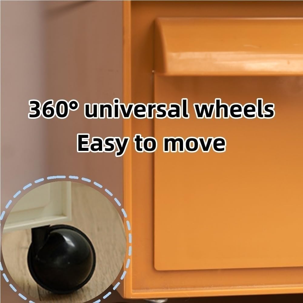 Plastic Movable Storage Cabinet with Drawers 360° Wheel File Cabinet Side Cabinet for Living Room Resting Room Balcony Home Furnishing(Orange,3 Tier)