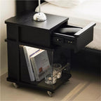 Wooden Night Stand, Minimalist Design Black Bedside Table with Open Storage, Modern End Table with Drawers for Living Room and Bedroom