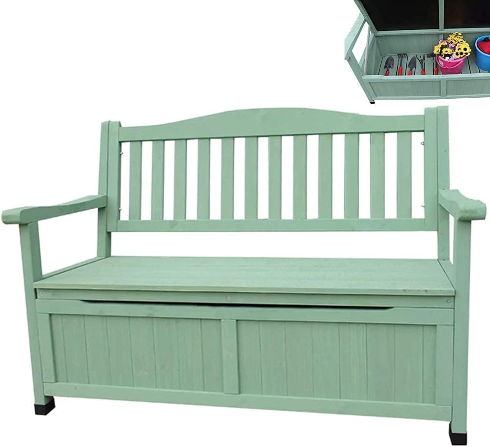 Terrace Park Benches Outdoor Storage Bench, Weatherproof Solid Wood Bench, Double Courtyard Bench with Backrest and Armrests, for Storing Gardening Tools/Outdoor Supplies,