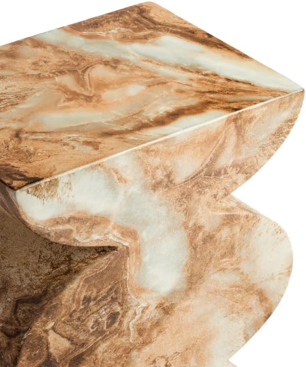 Modern Faux Marble End Table in Onyx Brown Side Table for Indoor and Outdoor | Weatherproof | 18.1'' H x 15.0'' W x 15.0'' D | White, Cream, Brown, Tan, Beige