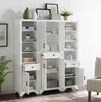 3-Piece Kitchen Storage Cabinet Set, Tall Pantry with Shelves and Drawers, Modern Farmhouse Style, (Distressed White)