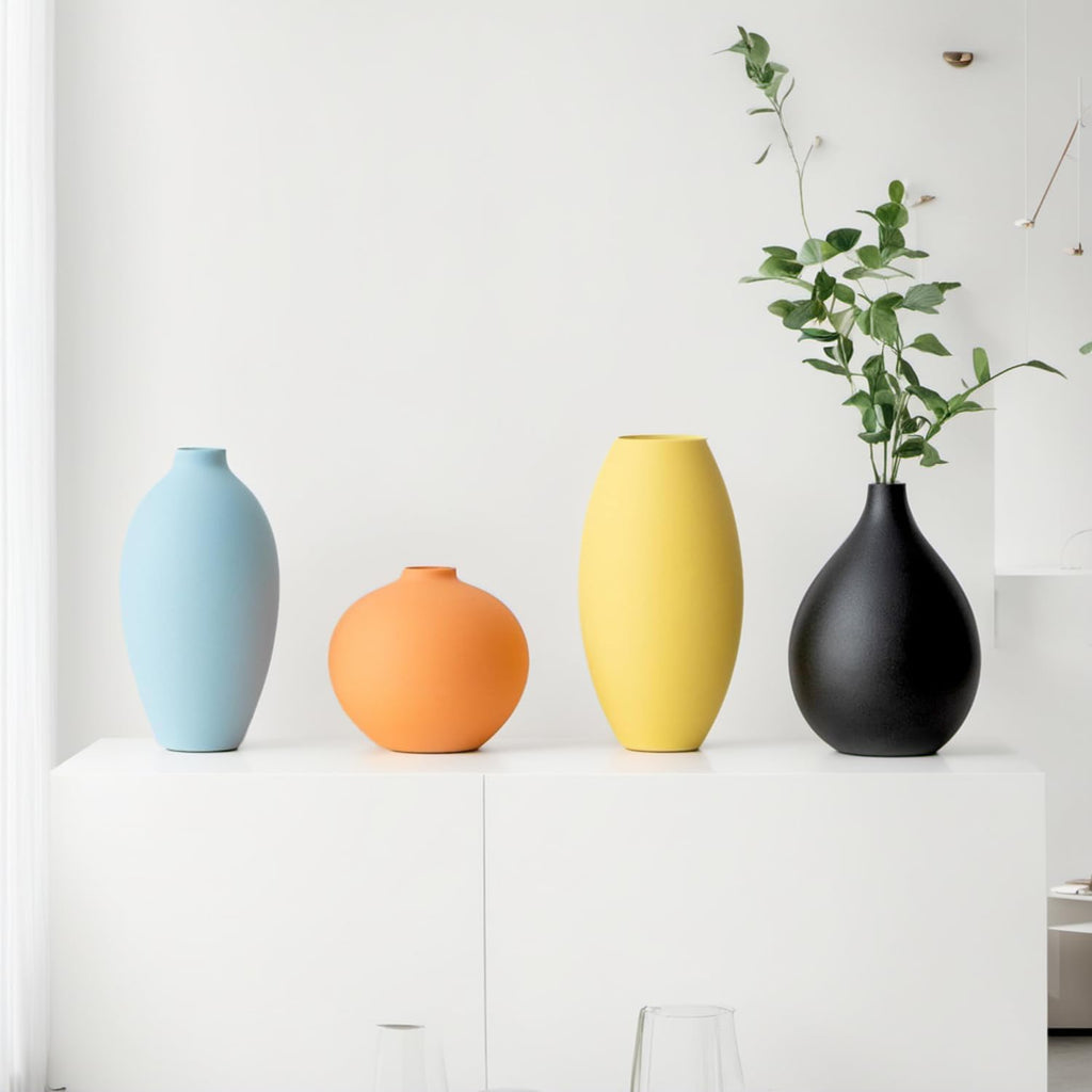 Small Ceramic Matte Vase Set 4 for Modern Home Decor Flower Decoration Office,Bookdesk, Bookshelf, Centerpieces, Tables, Living Room, Dining Table, Bedroom Shelf Entryway Ornament Gift