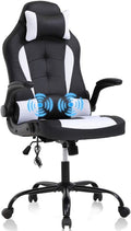 Ergonomic Gaming Office Chair - High Back Executive Computer Chair with Lumbar Support & Flip-Up Arms, PU Leather Adjustable Swivel Chair for Women/Men, Height Adjustable Massage Desk Chair (White)