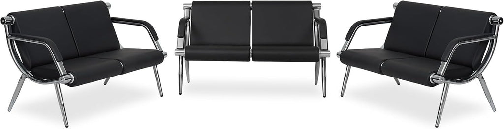 Kinfant Waiting Room Chair- Office Reception Furniture with Armrest and PU Leather Cushion, Office Guest Chair for Waiting Room Airport Hospital Bank Lobby, Black (2-seat*3)