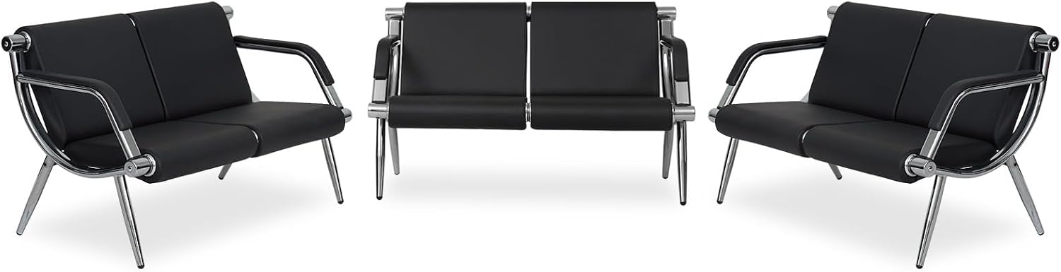 Kinfant Waiting Room Chair- Office Reception Furniture with Armrest and PU Leather Cushion, Office Guest Chair for Waiting Room Airport Hospital Bank Lobby, Black (2-seat*3)