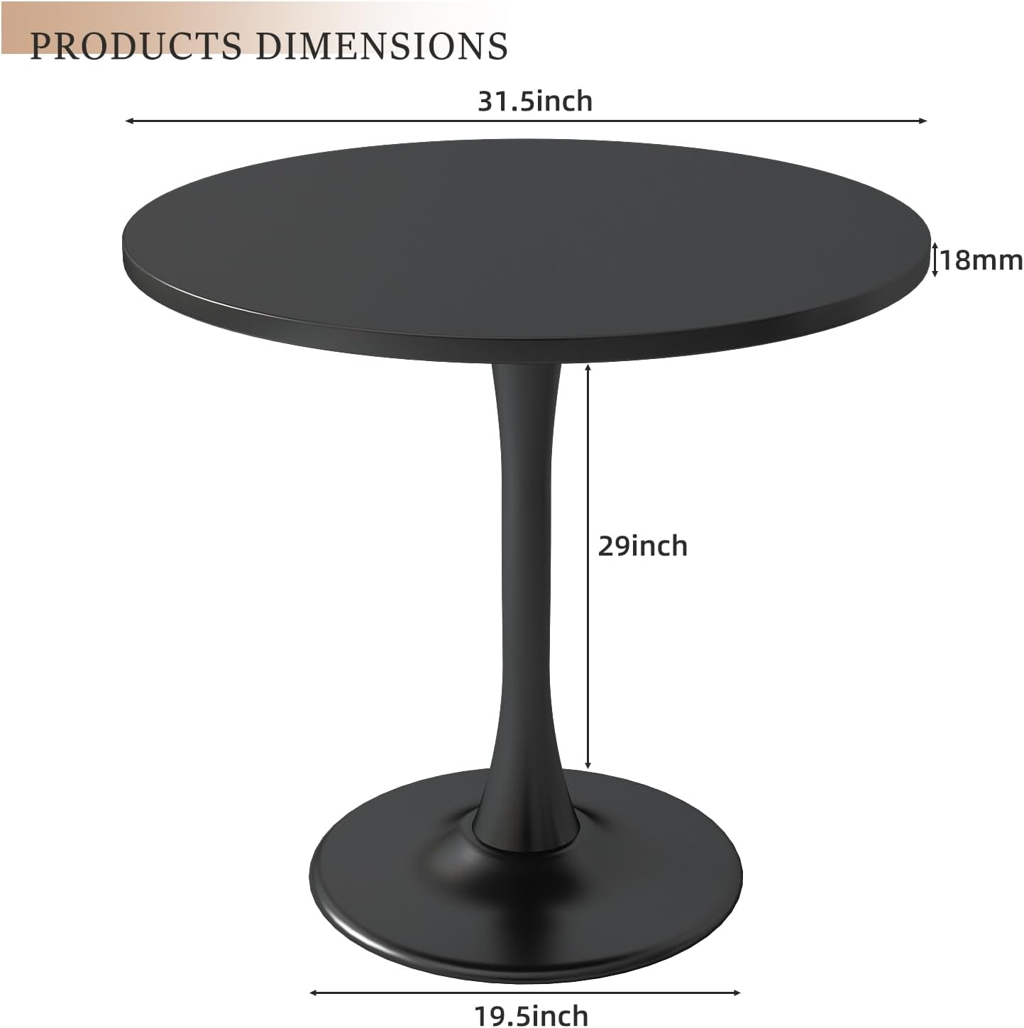 Round Dining Table 31.5" Circle Tulip Table with Wood Thickened Tabletop & Sturdy Metal Pedestal Mid Century Modern Leisure Bistro Kitchen Tables 4 People Small Places Living Room Cafe,Black