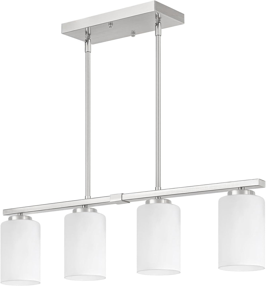 Modern Island Lights for Kitchen, Brushed Nickel Dining Room Light Fixtures, 4-Light Linear Chandeliers Over Table White Frosted Glass Kitchen Hanging Lights Pendant Lighting Over Island