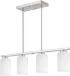 Modern Island Lights for Kitchen, Brushed Nickel Dining Room Light Fixtures, 4-Light Linear Chandeliers Over Table White Frosted Glass Kitchen Hanging Lights Pendant Lighting Over Island