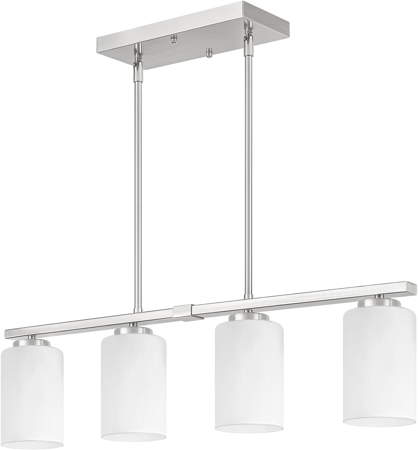 Modern Island Lights for Kitchen, Brushed Nickel Dining Room Light Fixtures, 4-Light Linear Chandeliers Over Table White Frosted Glass Kitchen Hanging Lights Pendant Lighting Over Island