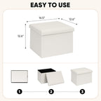 B FSOBEIIALEO Folding Storage Ottoman Cube Faux Leather Ottomans for Living Room, Bedroom, Home Office, Dorm Storage Footrest White 16.5"x12.6"x12.6"