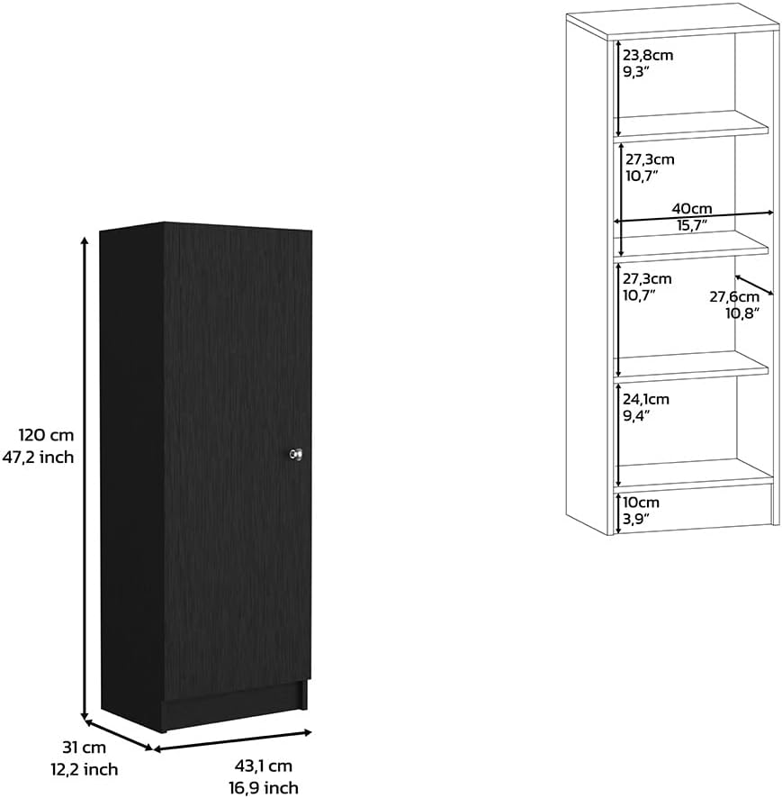 47" H Kitchen Pantry Cabinet Storage with 1 Door and 4 Shelves, Wooden Cupboard Credenza Bufffet Cabinet for Kitchen, Dining Room, Living Room, Black