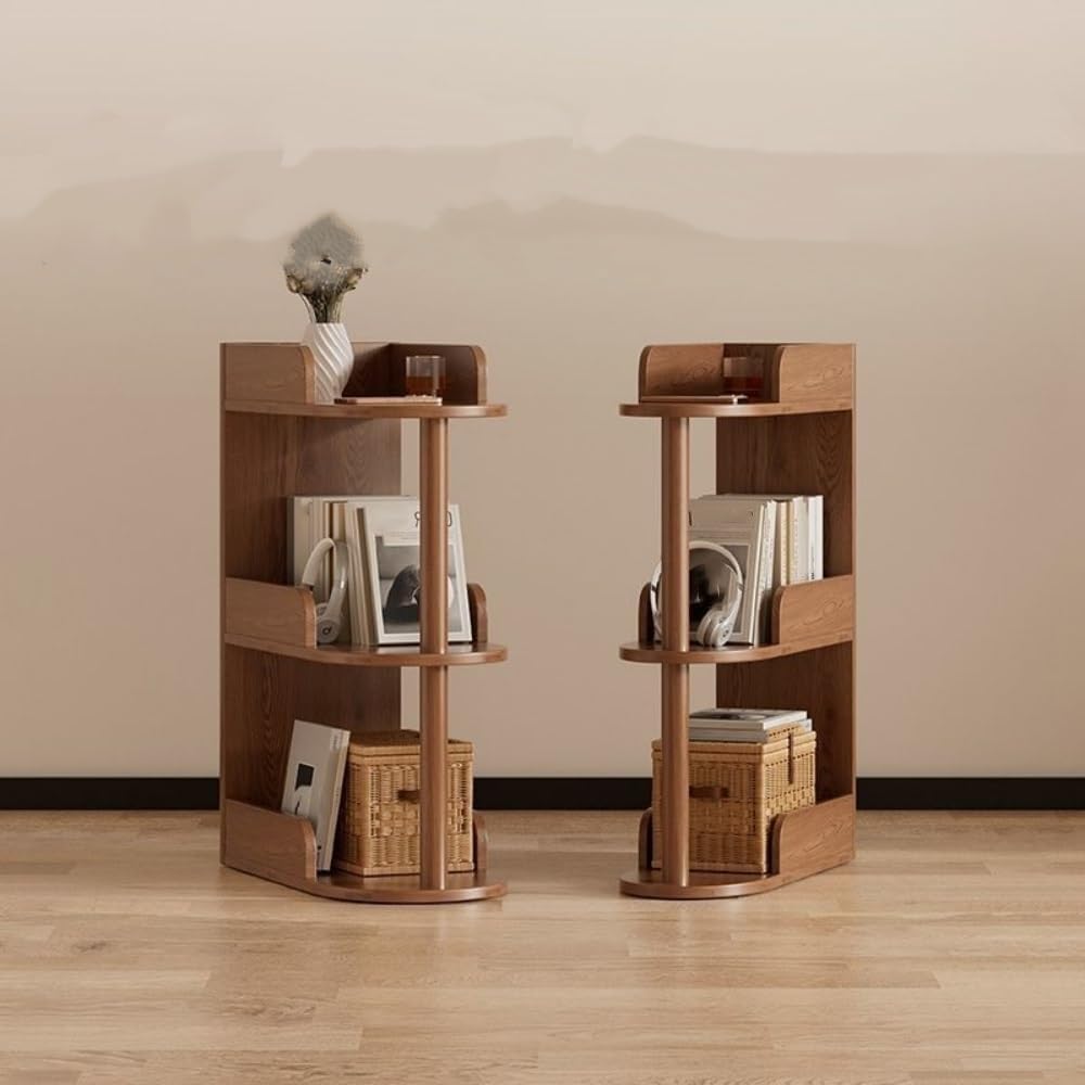 Solid Wood Side Tables Multi-Layer Storage Rack Bedside Table End Table Bookshelf for Living Room Office Lightweight(24cm)
