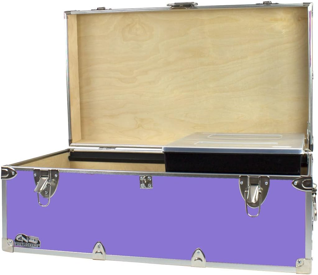 C&N Footlockers - Full-Size Happy Camper Trunk w/Tray - #1 Summer Camp Trunk - Made in the USA - Steel Footlocker with Lid Stay - 32 x 18 x 13.5 Inches (Lilac)