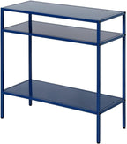 MAKLAINE Modern Metal Side Table, 24W x 10D x 24H, Handcrafted Steel Frame, Blue Finish, Compact Space-Saving Design, Industrial Contemporary Style for Living Room or Bedroom