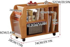 Movable Wood Side Tables with Casters, Rolling Table with Storage, Living Room End Tables with Magazine Rack, Multi-Functional Tables for Kitchen, Bedroom, Sofa Side(Natural)