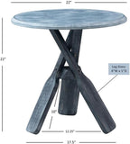 MAKLAINE Distressed Wood Coastal Side Table, Canoe Paddle Tripod Base, Beveled Gray Finish, 22 in Round Rubberwood Top, Nautical Style Accent Table for Living Room, Lake or Beach Home Decor