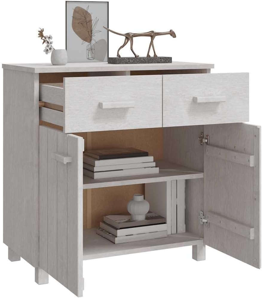 White Solid Pine Wood Sideboard with Matte Finish, 31.1 x 15.7 x 31.5 Inches, Modern Storage Cabinet for Living Room Dining Room, 4 Drawers and Spacious Surface, Durable