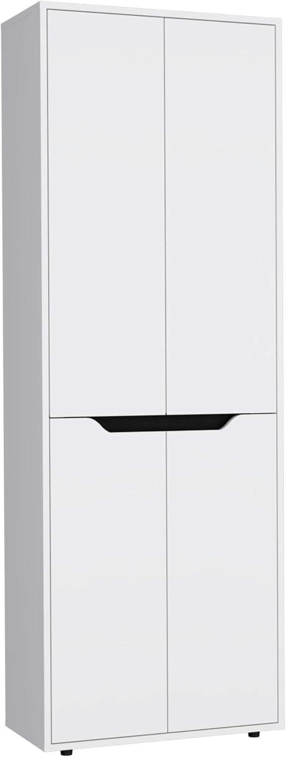 4-Door Kitchen Pantry Organizer Cabinet, Wooden Cupboard Credenza Bufffet Serving with Storage Shelves, Freestanding Hutch for Kitchen, Dining Room,White
