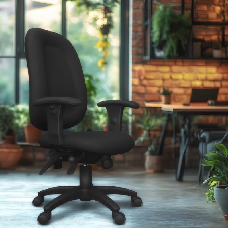 Romig Comfort Series High-Back Multifunctional Fabric Computer Task Chair with Adjustable Arms - Black