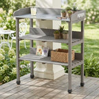 Multi-Functional Patio Storage Cabinet, 3-Tier Outdoor Potting Bench with Adjustable Support Feet & Tool Hooks,for Indoor Outdoor Multipurpose Use,Grey