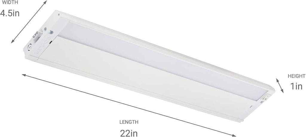 Kichler 4U Series 22" 120V LED Under Cabinet Light in White, 3000K, (22" L x 4.5" W x 1"H), 4U30K22WHT