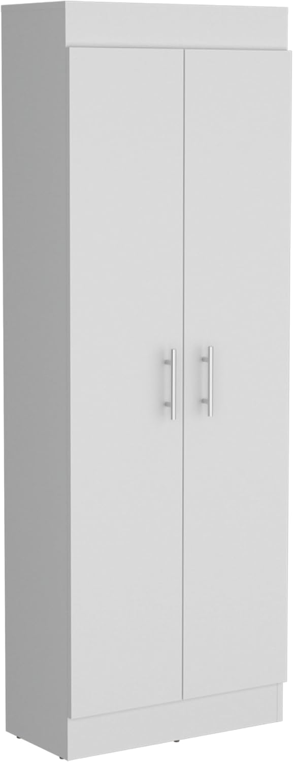 23.6" D*11.9" W*66.8" H Corner Kitchen Pantry with 4 Shelves, Double Door, Rectangular Storage Cabinet, Modern Minimalist, for Living Room, Dining Room, White