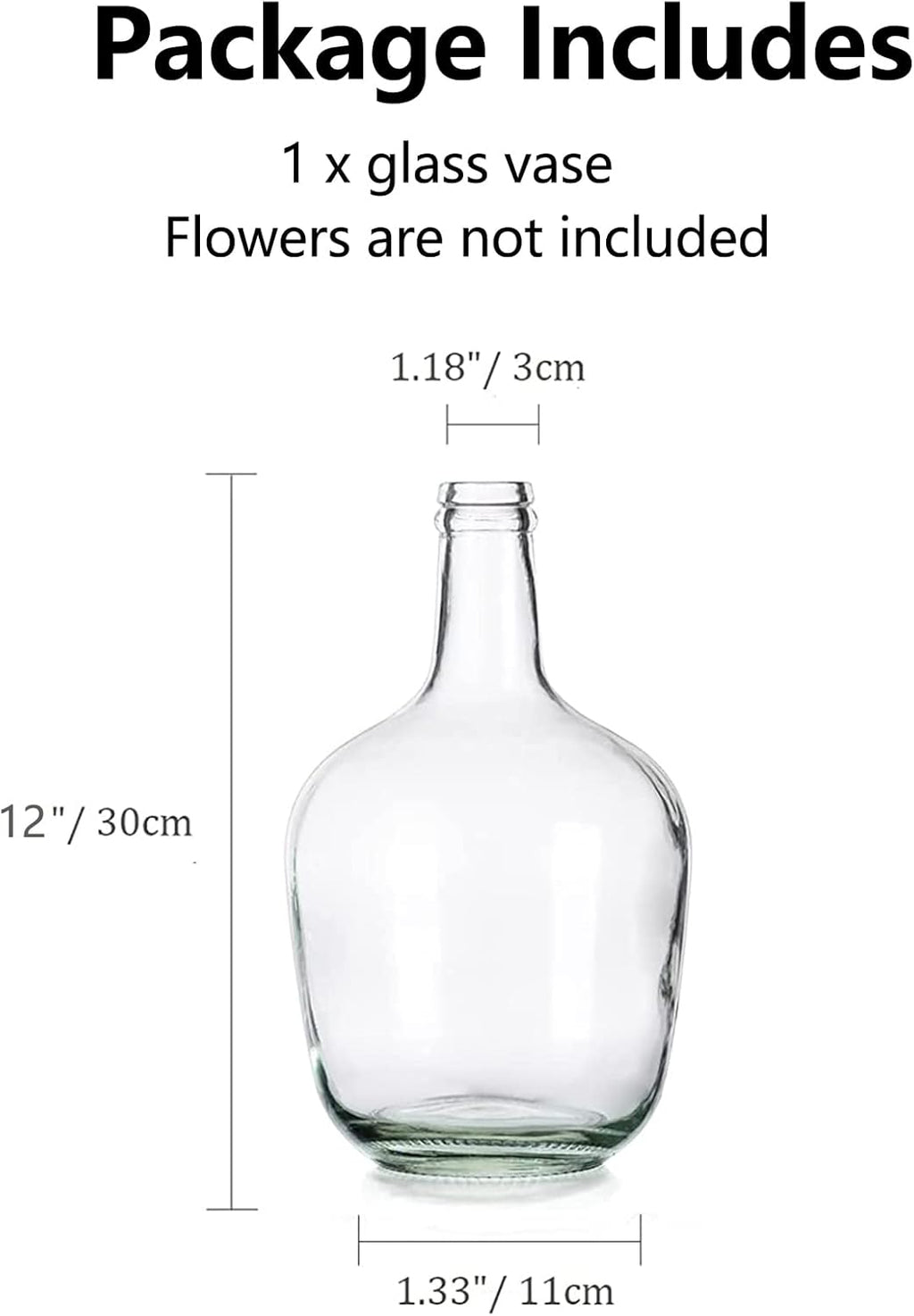 Hewory Large Glass Vase for Decor, 12in Clear Tall Farmhouse Decorative Floor Vase, Round Bubble Balloon Glass Jug Vases for Coffee Table Fireplace Mantel Entryway Living Room Bedroom Kitchen