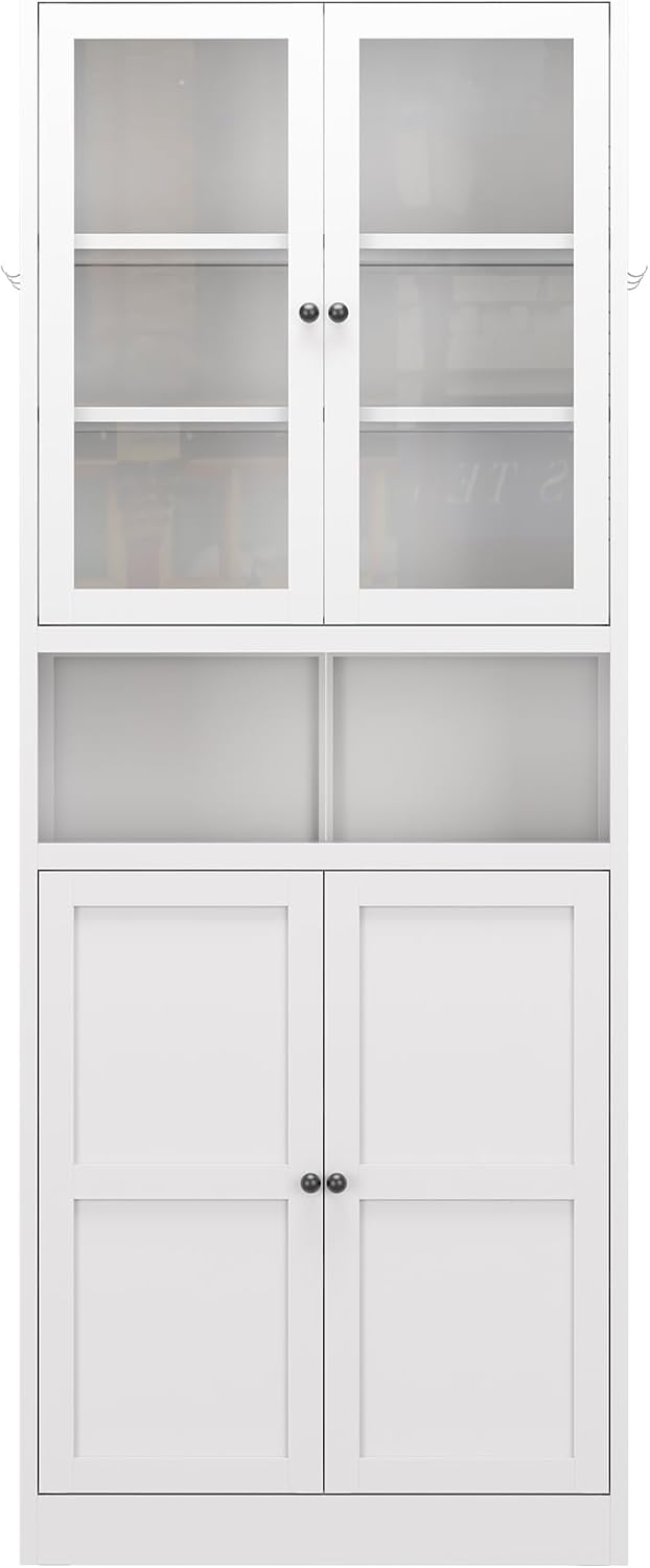 DSHADE 72" Tall Metal Kitchen Pantry Cabinet with Adjustable Shelves, Heavy-Duty Stainless Steel Frame, Magnetic Silent Closure, Vented Panels, Freestanding Storage for Kitchen/Pantry/Bathroom, White