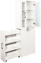 70.87" H Slim Display Storage Cabinet with 4 Tier Multi-Functional Pull-Out Shelves, Narrow Bookcase with 2 Glass Doors, Space Saving Storage Organizer for Kitchen Living Room Bathroom, White