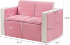 Costzon Kids Couch, 2 in 1 Double Seat Children's Sofa Convert to Table and Two Chairs for School, Storage Space, PVC Surface, Large Soft Kids Preschool Sofa Couch for Boys Girls Gifts (Pink)
