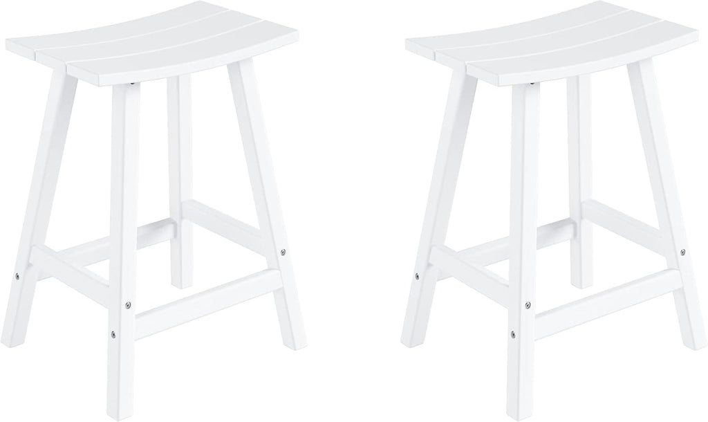 Westin Outdoors Laguna WO Home Furniture Patio Counter Stools Set of 2 PCS Outdoor Adirondack 24" in Saddle Bar Stools for Porch, Backyard, BarBQ, Party, Events (White), White