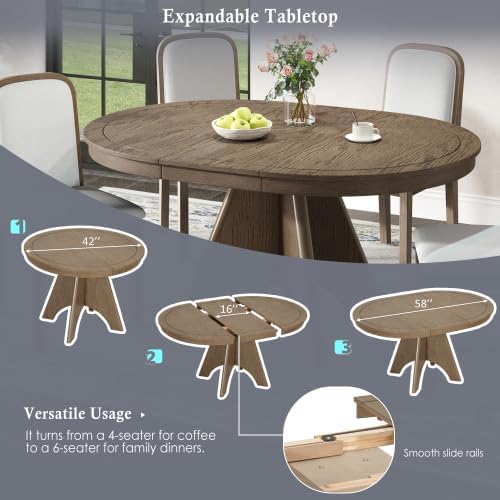 Bellemave 42"-58" Extendable Dining Table for 4-6, Farmhouse Round Kitchen Table with Removable Leaf and Crossed Legs for Kitchen, Dining Room (Espresso)