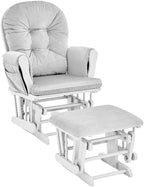 Suite Bebe Mason Nursery Rocking Chair with Ottoman, Wooden Glider for Baby Nursing, Smooth Gliding Rocker, Light Grey and White