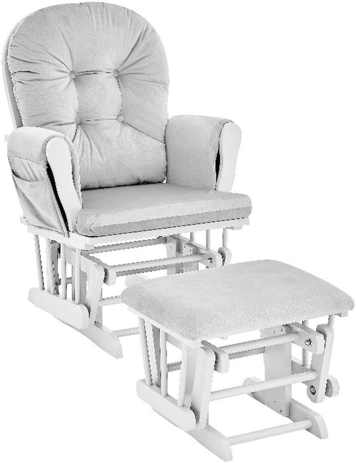Suite Bebe Mason Nursery Rocking Chair with Ottoman, Wooden Glider for Baby Nursing, Smooth Gliding Rocker, Light Grey and White