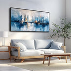 ZUITINGHUA Large Black Framed Wall Decor For Living Room Canvas Wall Art For Office Modern Wall Decorations For Bedroom Blue Abstract Painting Modern Pictures Artwork Home Decor 24x48 In