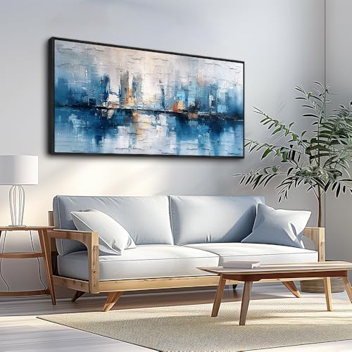 ZUITINGHUA Large Black Framed Wall Decor For Living Room Canvas Wall Art For Office Modern Wall Decorations For Bedroom Blue Abstract Painting Modern Pictures Artwork Home Decor 24x48 In