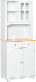 Freestanding 67" Kitchen Buffet with Hutch, Pantry Cabinet with Microwave Stand, Adjustable Shelf, 2 Drawers, Cupboard, White,15.5 * 26.8 * 67