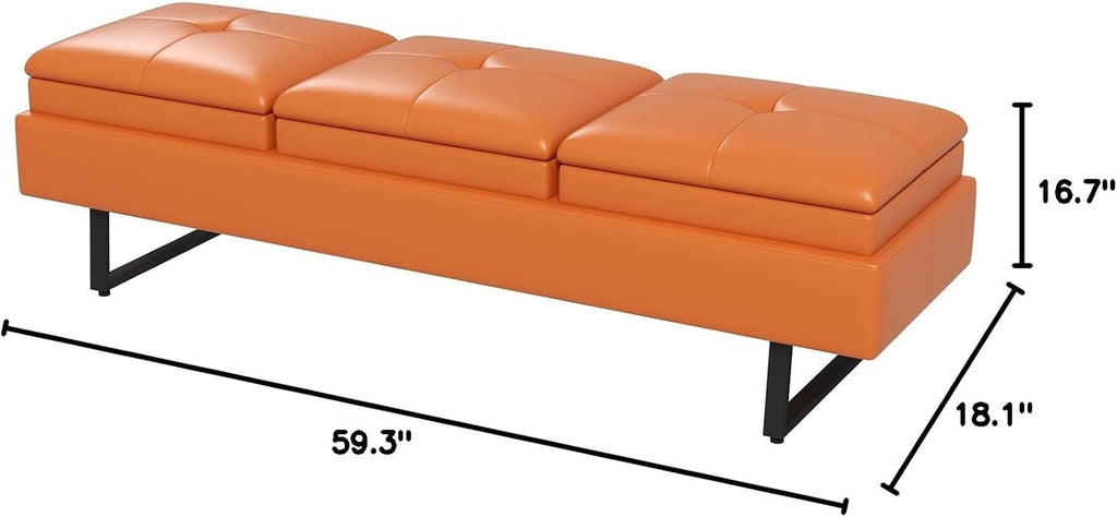 kinbor Waiting Room Bench for Salon - Modern Bench Waiting Room Chairs, Upholstered Lobby Chairs Reception Area Leather Bench Furniture with Metal Legs, 3 Seat