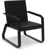Waiting Room Chair with Armrest, PU Leather Office Furniture, Lobby Conference Reception Chair, Office Guest Seating for Clinic,Airport,Hospital,Barber,Salon,Bank (Black, 1-Seat)