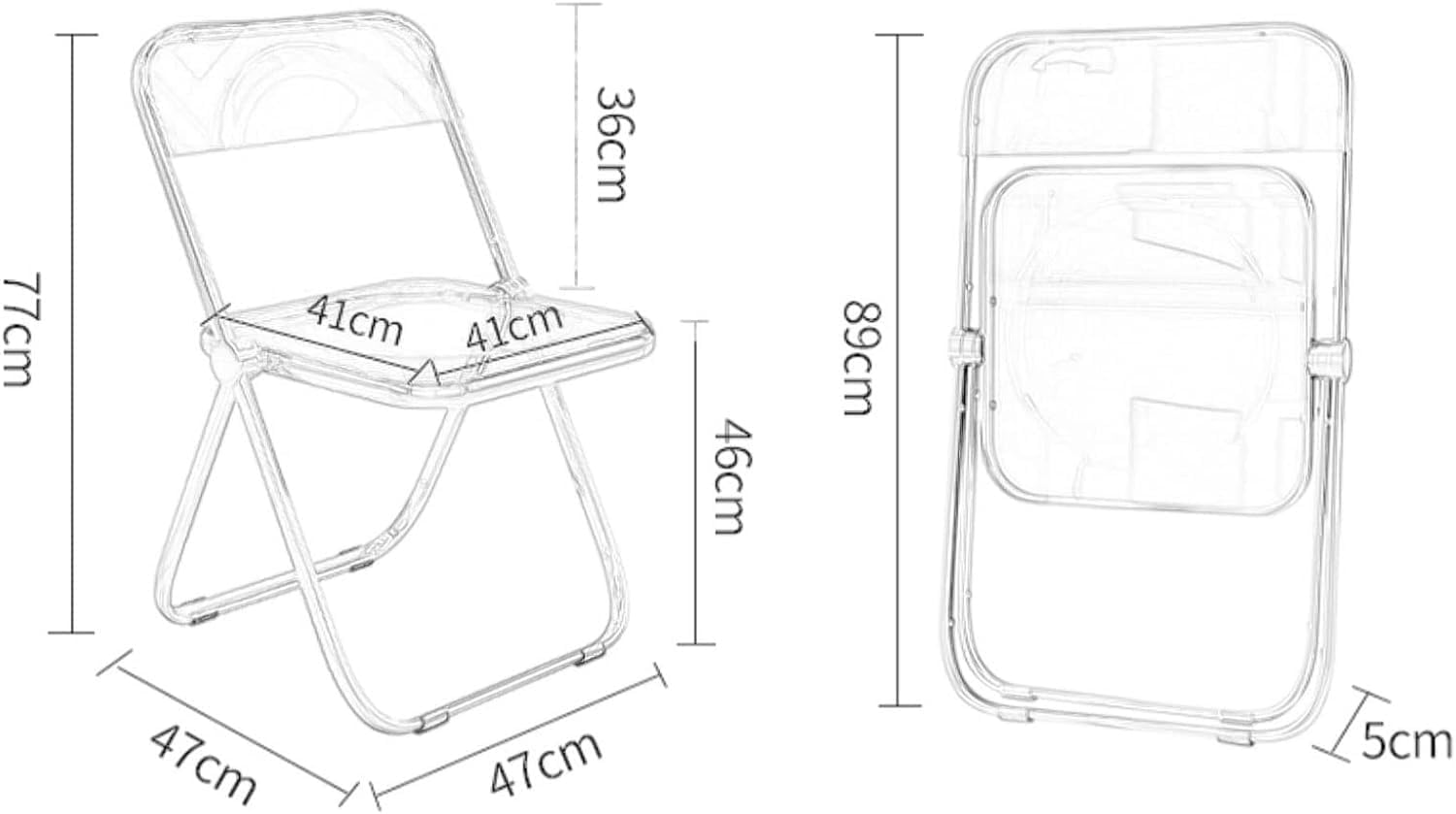 Transparent Folding Chair Modern Dining with Chrome Frame Acrylic Chair PC Plastic Living Room Seat(Yellow)