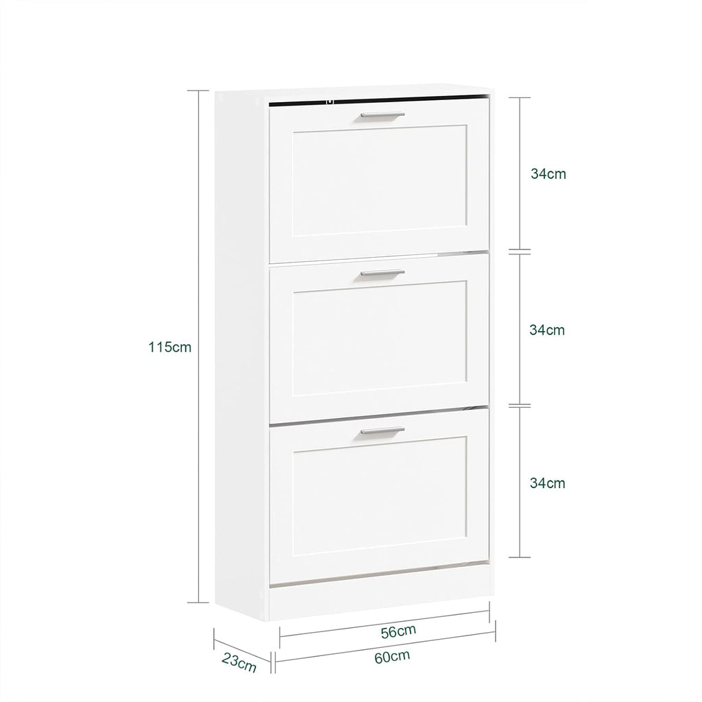 SoBuy Shoe Storage Cabinet Entryway, Freestanding Shoe Cabinet with 3 Flip-Drawers Fully Enclosed Tall Shoe Rack Shoe Organizer, White, FSR137-L-W