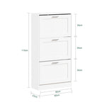 SoBuy Shoe Storage Cabinet Entryway, Freestanding Shoe Cabinet with 3 Flip-Drawers Fully Enclosed Tall Shoe Rack Shoe Organizer, White, FSR137-L-W