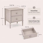 2-Drawer Nightstand, Modern Bedside Table with Silver Handles, 19.69" W × 15.75" D × 21.65" H, Kashmir MDF Cabinet with Wood Legs, End Table for Bedroom Living Room