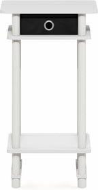 Furinno Turn-N-Tube Side Table, 3-Tier Tall Narrow Modern End Table with Storage Bin, Open Shelf Night Stand, Bedside Table, Toolless Assembly, for Living Room, Bedroom, White
